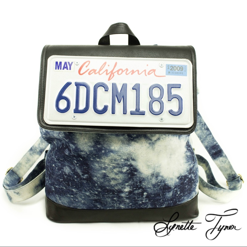 Removable license plate leather denim BACKPACK